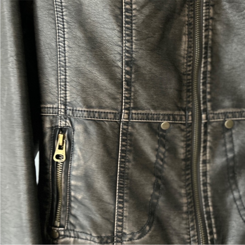 TCEC Peace of Mind Washed Brown Vegan Leather Moto  Jacket Street Plus size XXL - Picture 9 of 17
